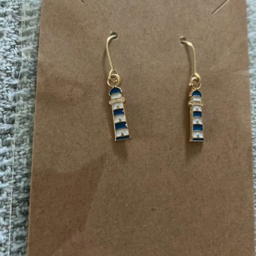 Gold and Blue Lighthouse Earrings
